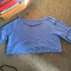 Blue Frayed Hem Sweater